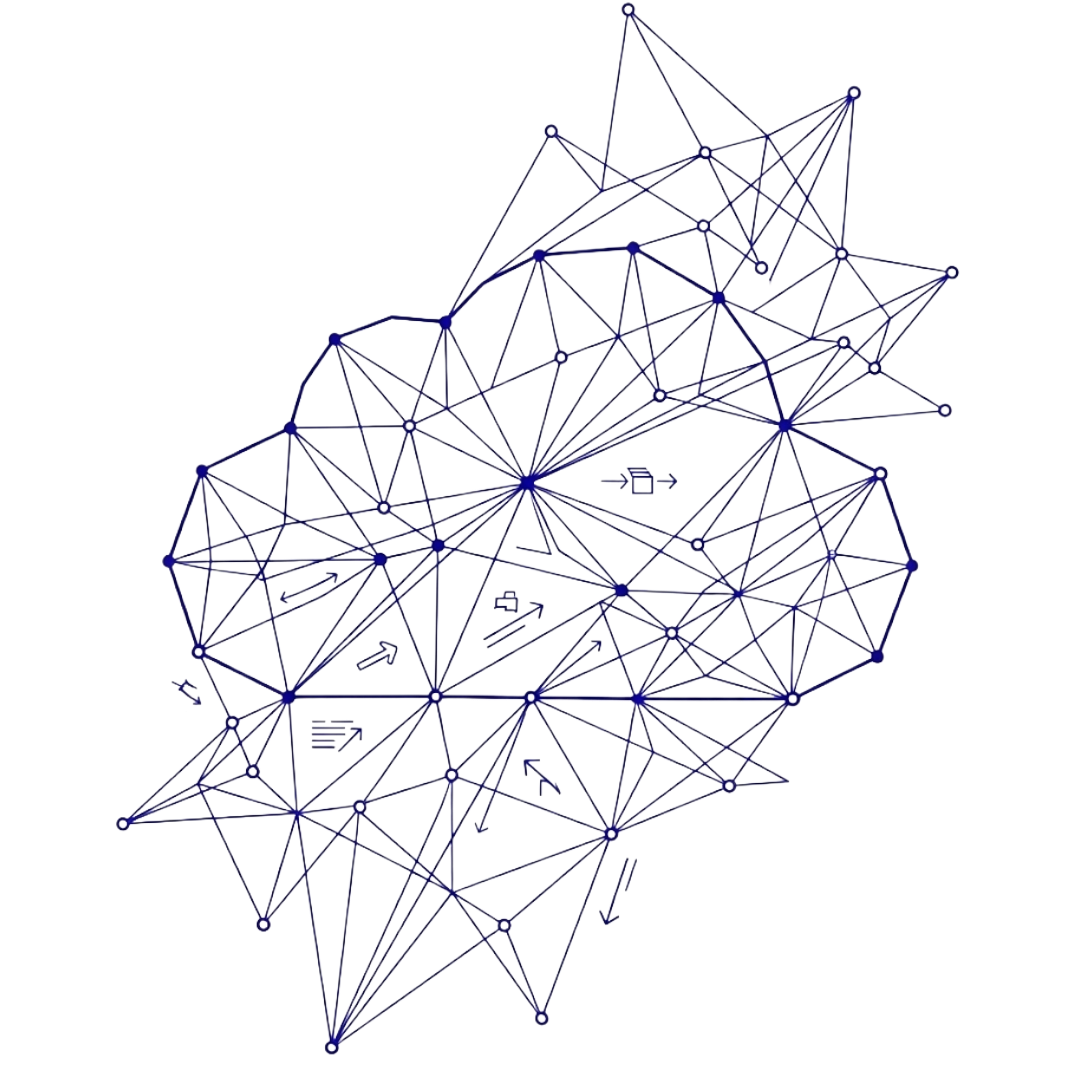 /imagine prompt: Minimalist abstract constellation network fused with modern cloud solutions concepts, featuring a clean low-poly wireframe cloud node graph. Thin electric indigo lines in color #1900a7 intersecting at small circular nodes, forming sharp triangular mesh patterns and interconnected digital data flow. Clean, solid off-white background, high resolution, vector style, flat design, modern cloud technology graphic, high contrast, crisp aesthetic --ar 2:3 --v 6.0